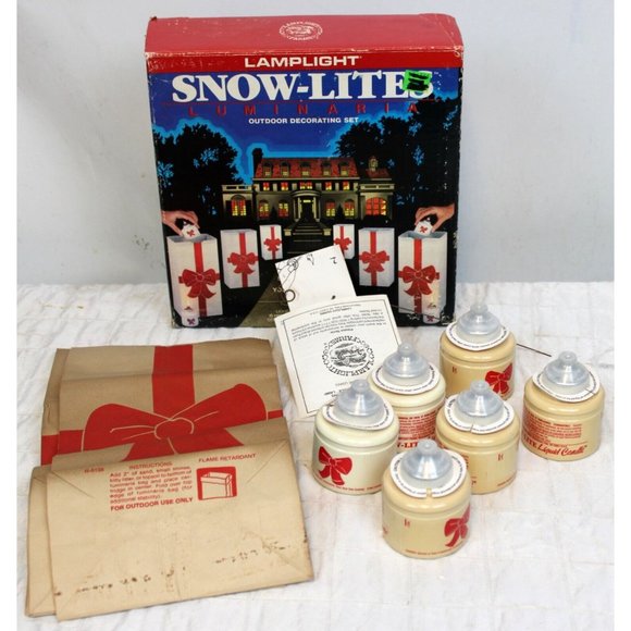 VTG 90s Snow-Lites Lamplight Set 6 Vtg Early 2000s Paper Bag Christmas Holiday - Picture 1 of 9